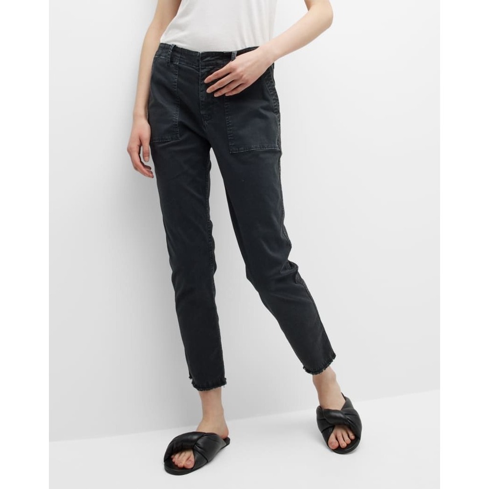Nili Lotan Jenna Pants Washed Black High Rise Crop Raw Hem Size 2